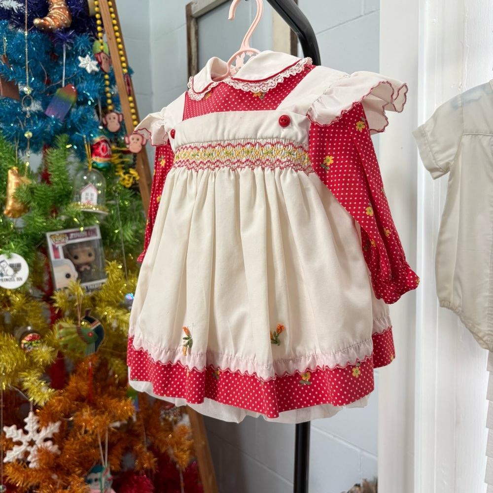 1980s Toddler Dress - Polkadots and flowers